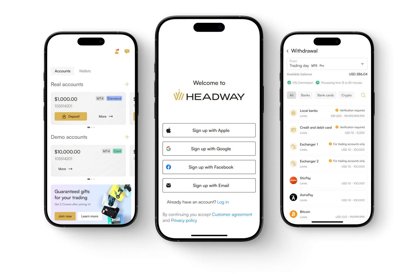 Imagen de teléfono mostrando la aplicación de trading de Headway